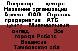 Оператор Call-центра › Название организации ­ Арнест, ОАО › Отрасль предприятия ­ АТС, call-центр › Минимальный оклад ­ 21 000 - Все города Работа » Вакансии   . Тамбовская обл.,Моршанск г.